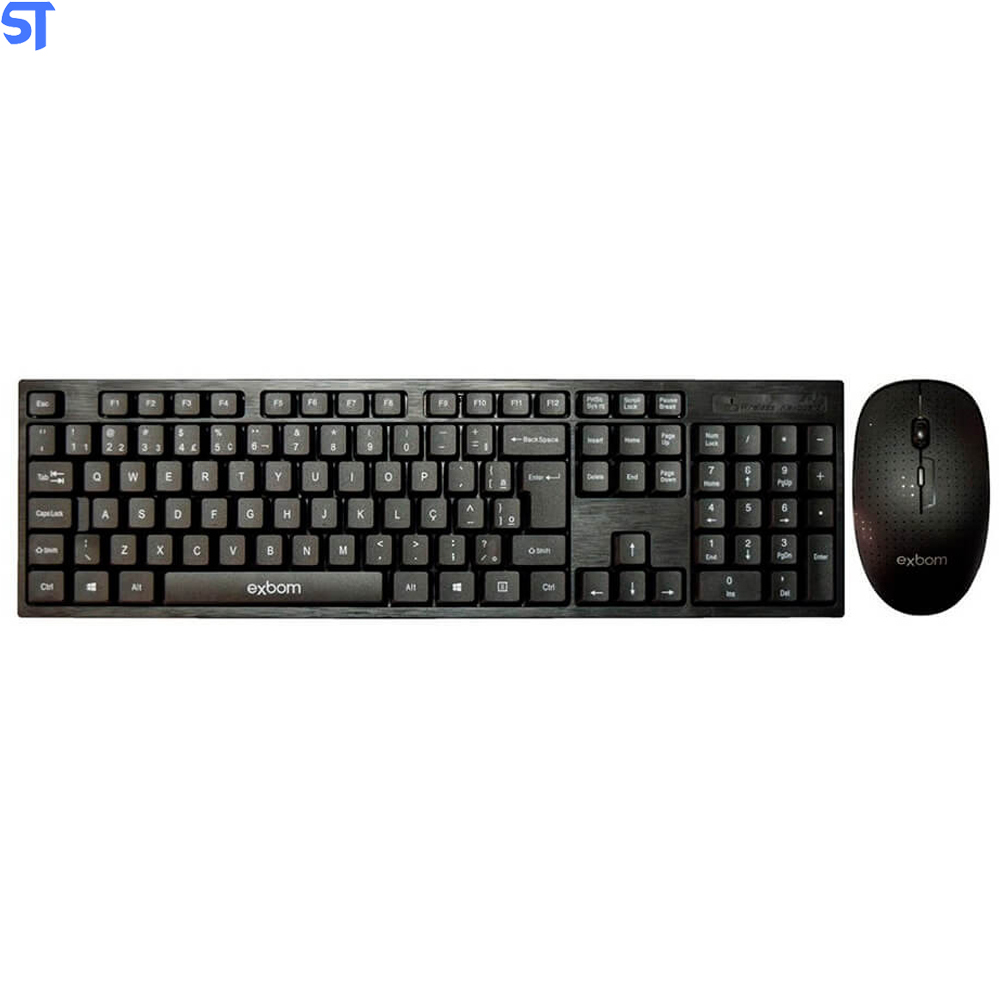 Kit Teclado e Mouse Sem Fio 2.4Ghz Abnt2 Ç 10M Plug And Play Exbom Bks370