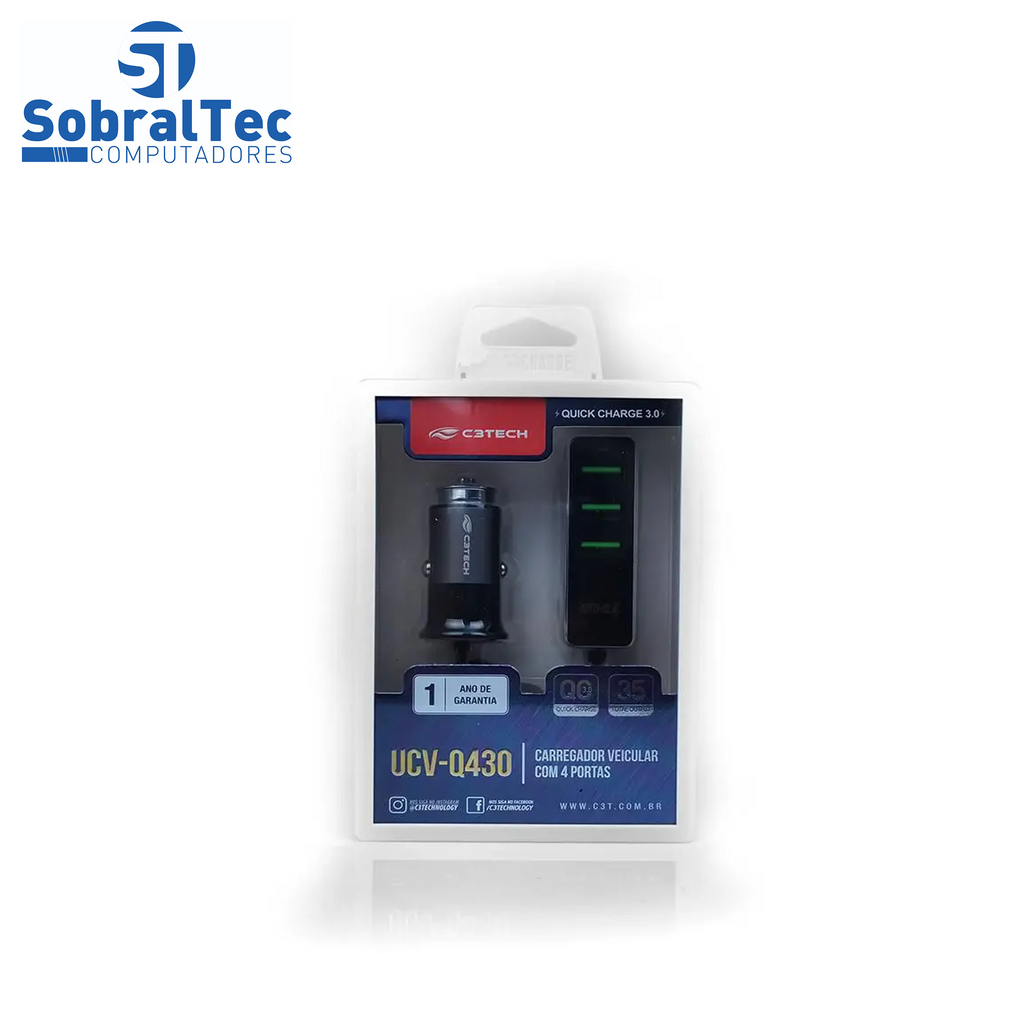 Carregador Veicular Com 4 USB QC3.0 3,4A UCV-Q430BK C3T