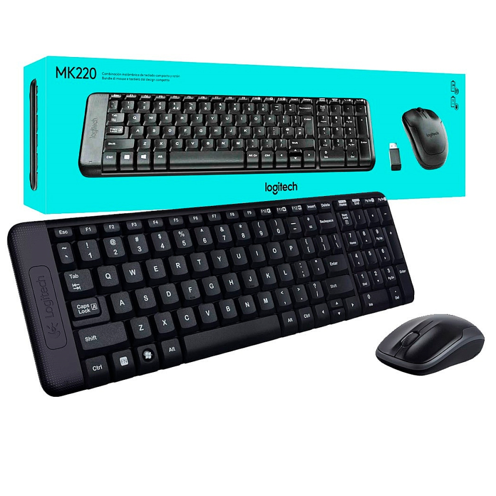 Teclado e Mouse Logitech Wireless MK220 Preto