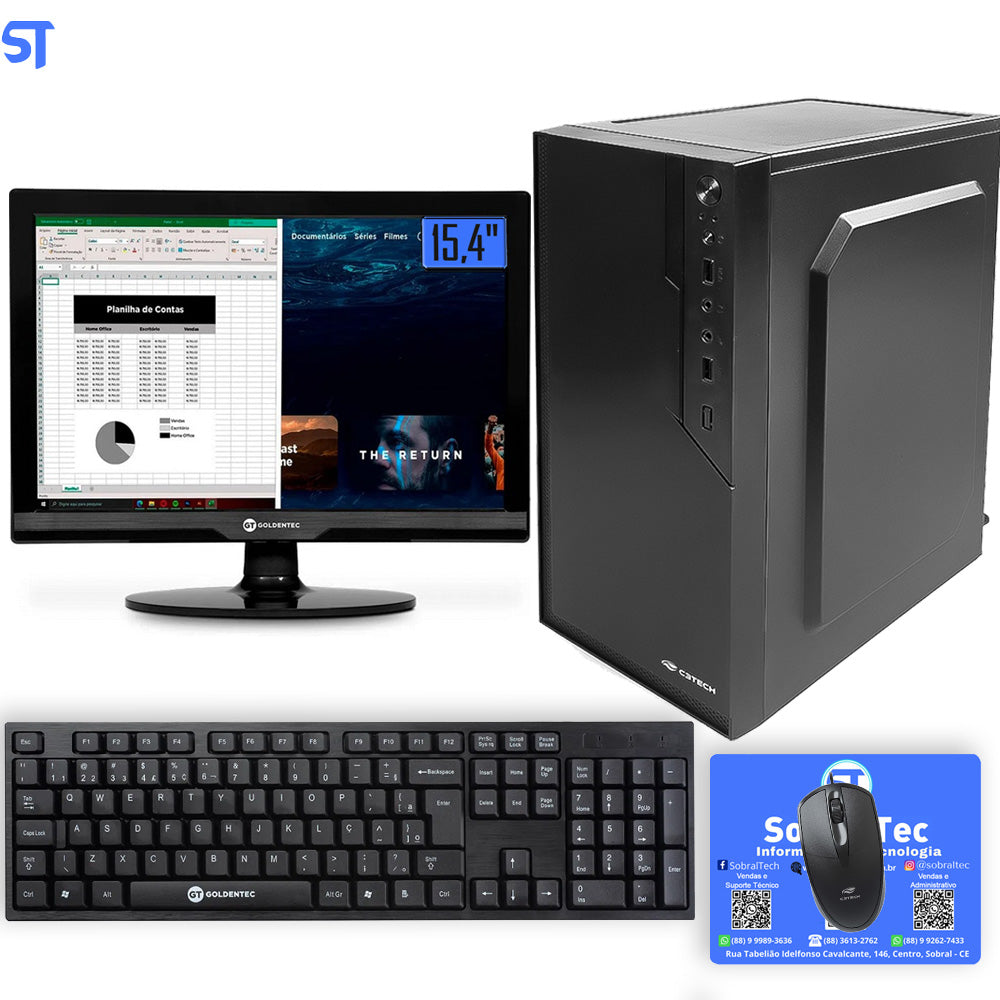 Computador Core i3-2100-HD SSD 240GB -Memória Ram 4GB- Com Monitor 15 HDMI- Teclado, Mouse e MousePad Brind