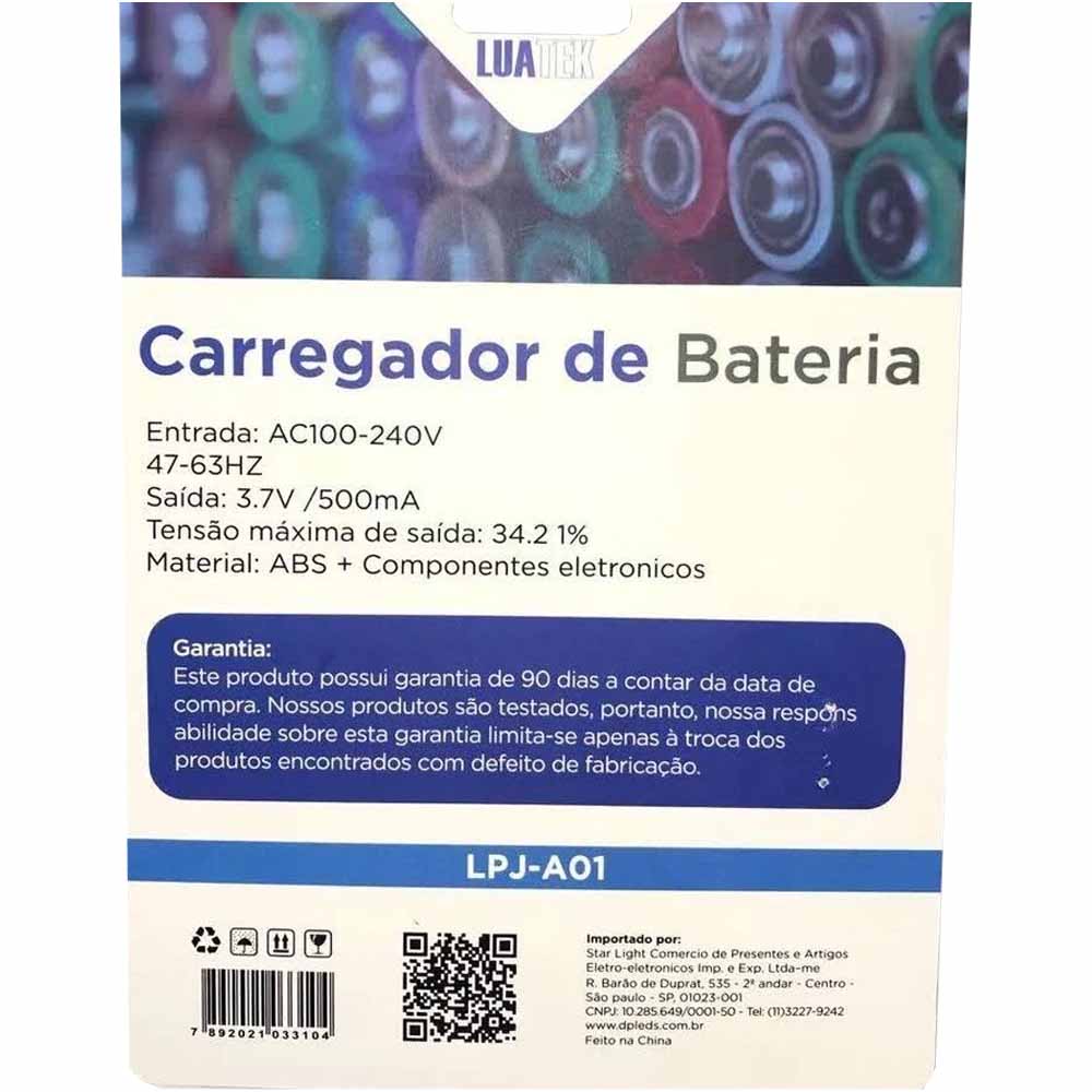 Carregador de Bateria Luatek 3.7V 500mA Ac100-240V-  LPJ-A01