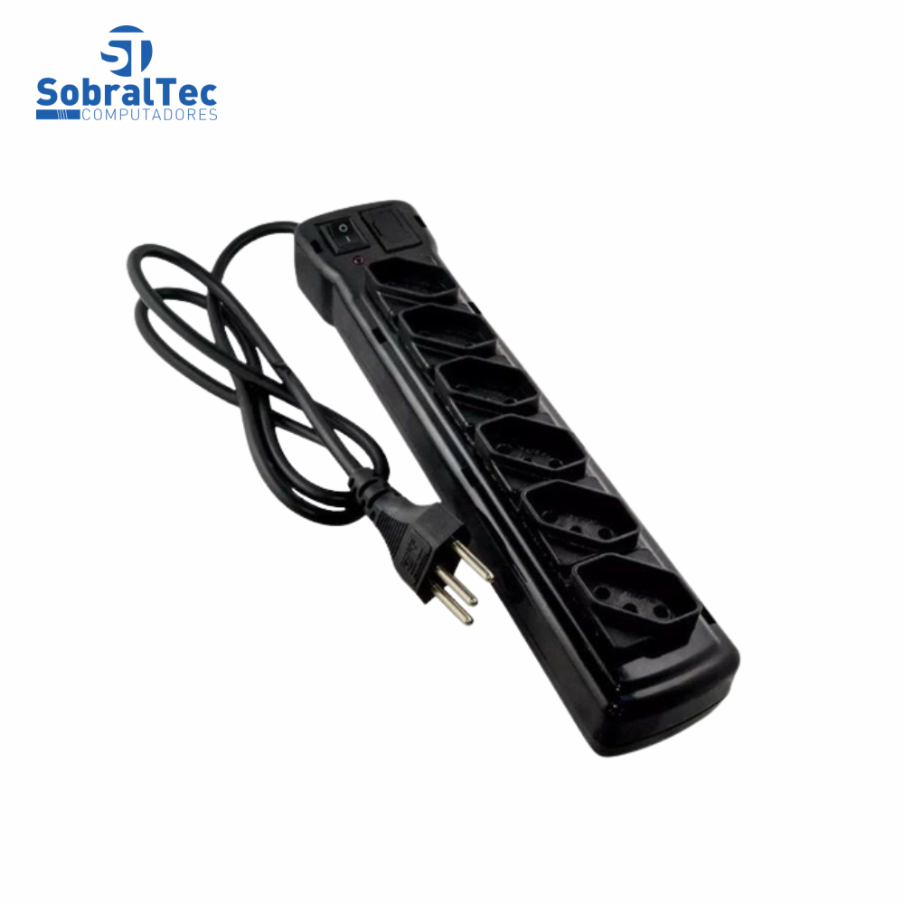 Filtro de Linha Protetor Eletronico Bivolt Preto 6 Tomadas 1 Metro Fiolux