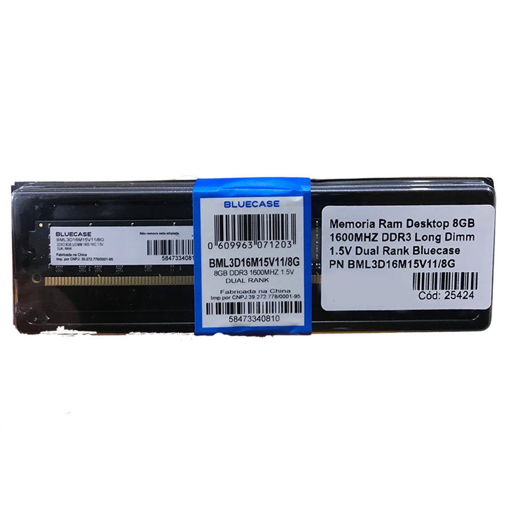 Memoria Ram Desktop 8GB 1600MHZ  DDR3 Long Dimm 1.5V Dual Rank Bluecase PN BML3D16M15V11/8G