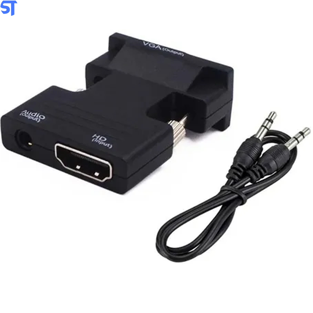 Conversor HDMI Fêmea Para Saída VGA Macho Com Áudio E Cabo P2 Macho - Preto