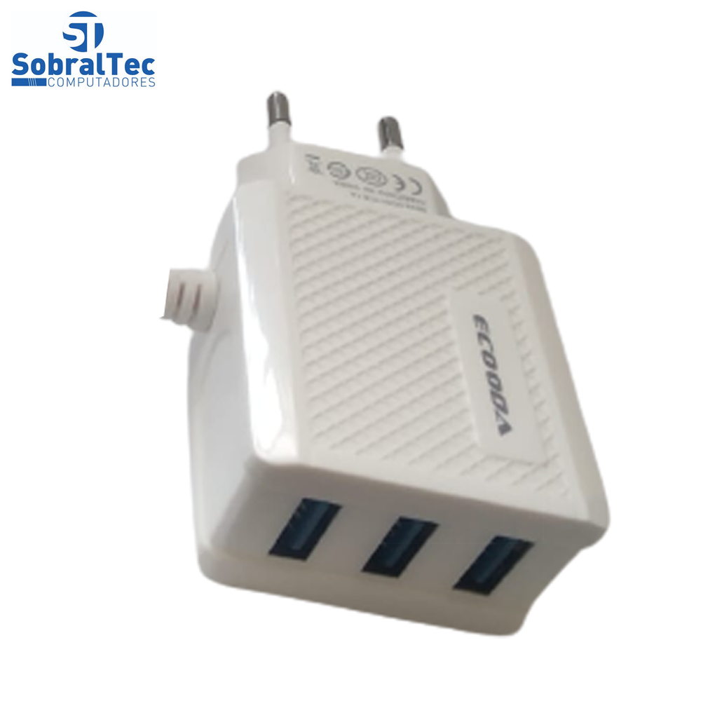 Carregador Rápido Com 3 Portas USB 6.1A Ecooda - EC5356-V8