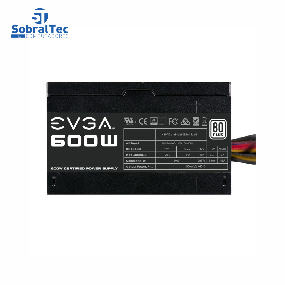 Fonte EVGA 600W 80 Plus White ATX PFC Ativo 100-W1-0600-K