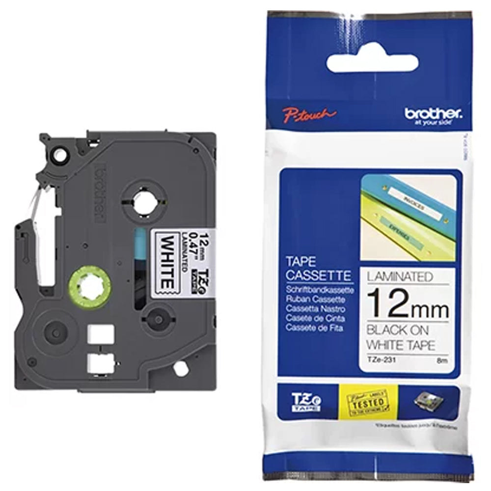 Fita Para Rotulador Brother TZE231 Branca Escrita Preta