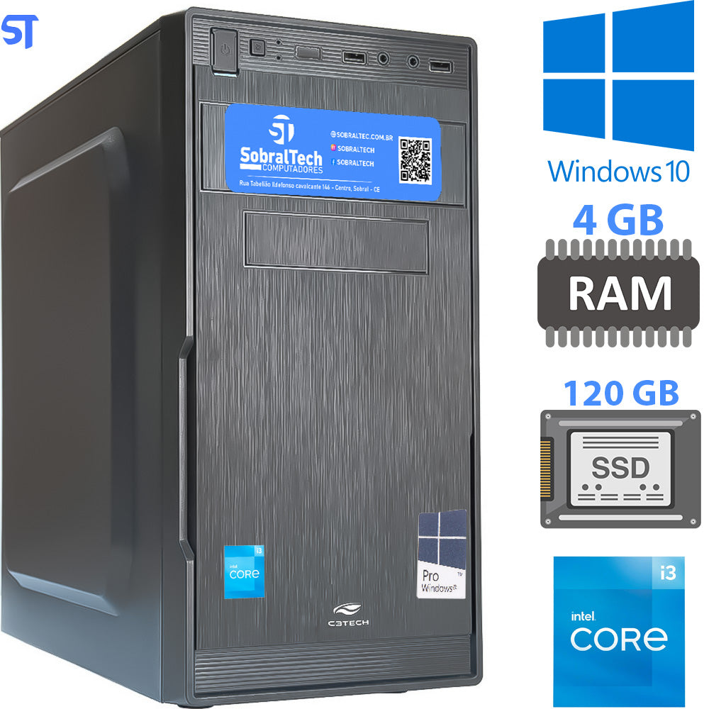 Computador Core i3 2100, HD SSD 120GB, Memória Ram 4GB, Windows 10
