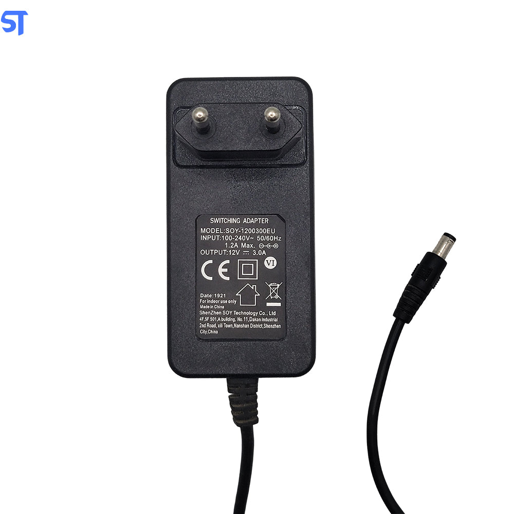 Fonte De Alimentação 12V 3,0A Pino 5.5mm x 2.5mm Modelo SOY-1200300EU