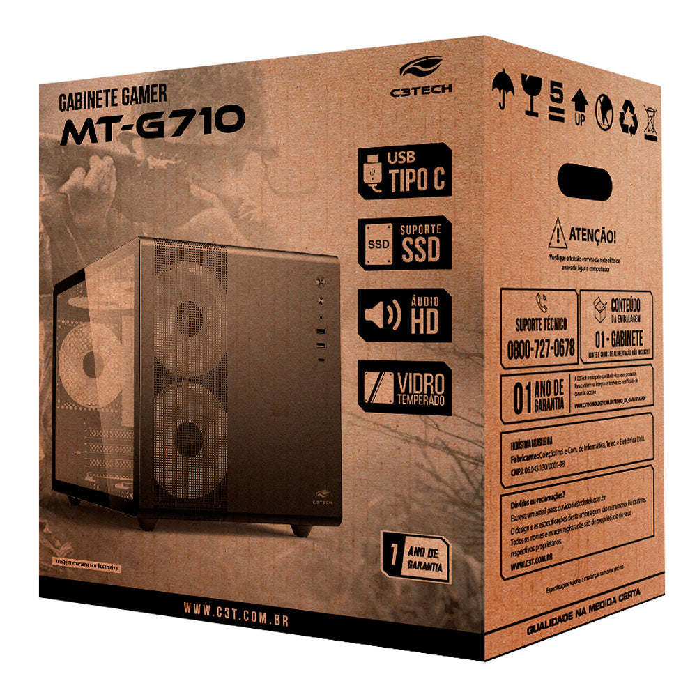 Gabinete Gamer Aquarius MT-G710BK Sem Fonte C3Tech