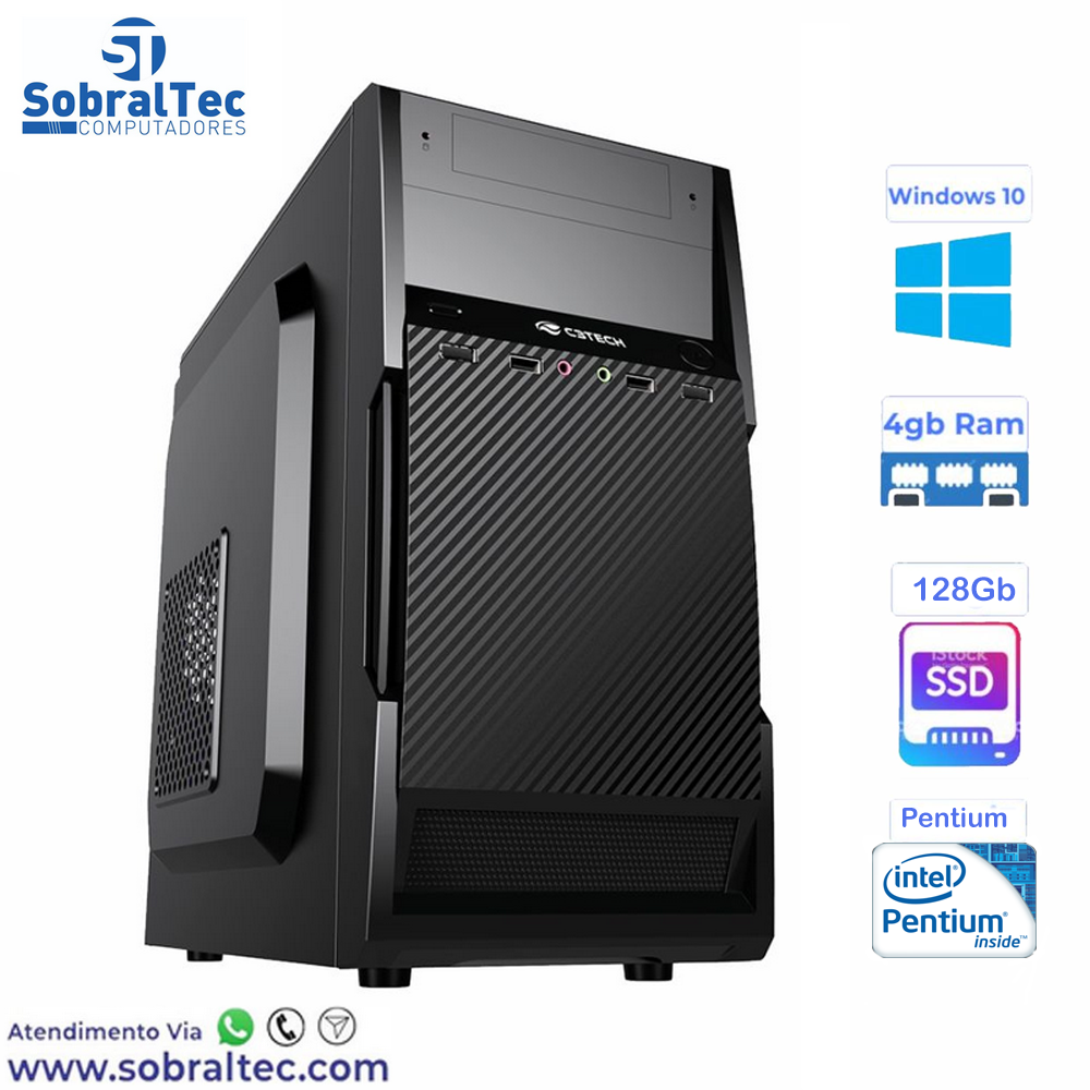Computador Pentium Dual Core -HD SSD 128GB - Memória Ram 4GB- Micro- ATX MT-11BK C3Plus- Windows 10