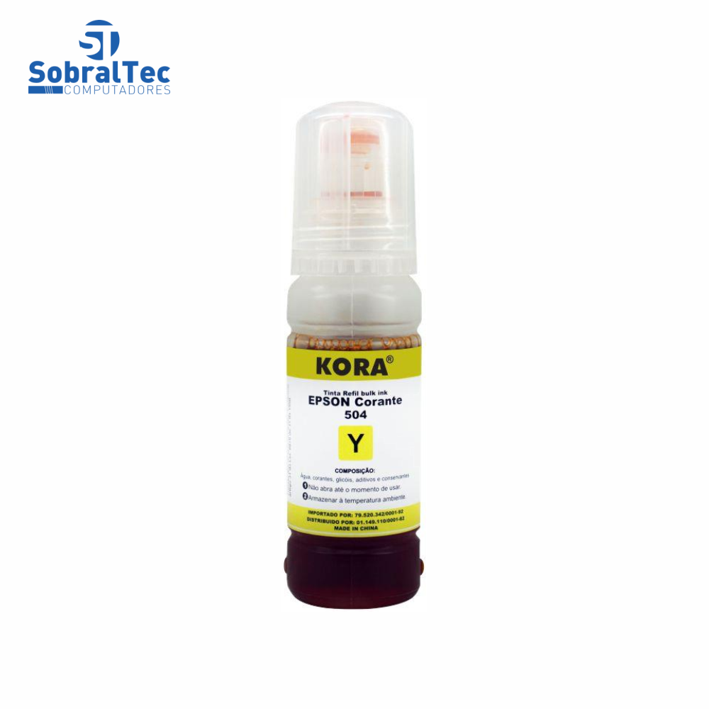 Tinta Refil Bulk Ink  Compativel Epson 504/544 Corante Amarelo 70Ml Kora R-EP70Y