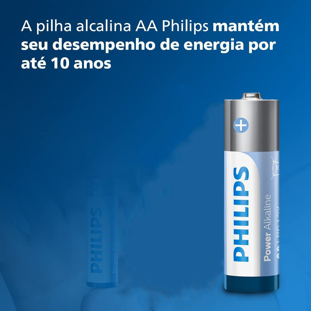 Pilha Alcalina Philips AA LR6p16b/59 Mignon 1,5V Longa Duração (unidade)