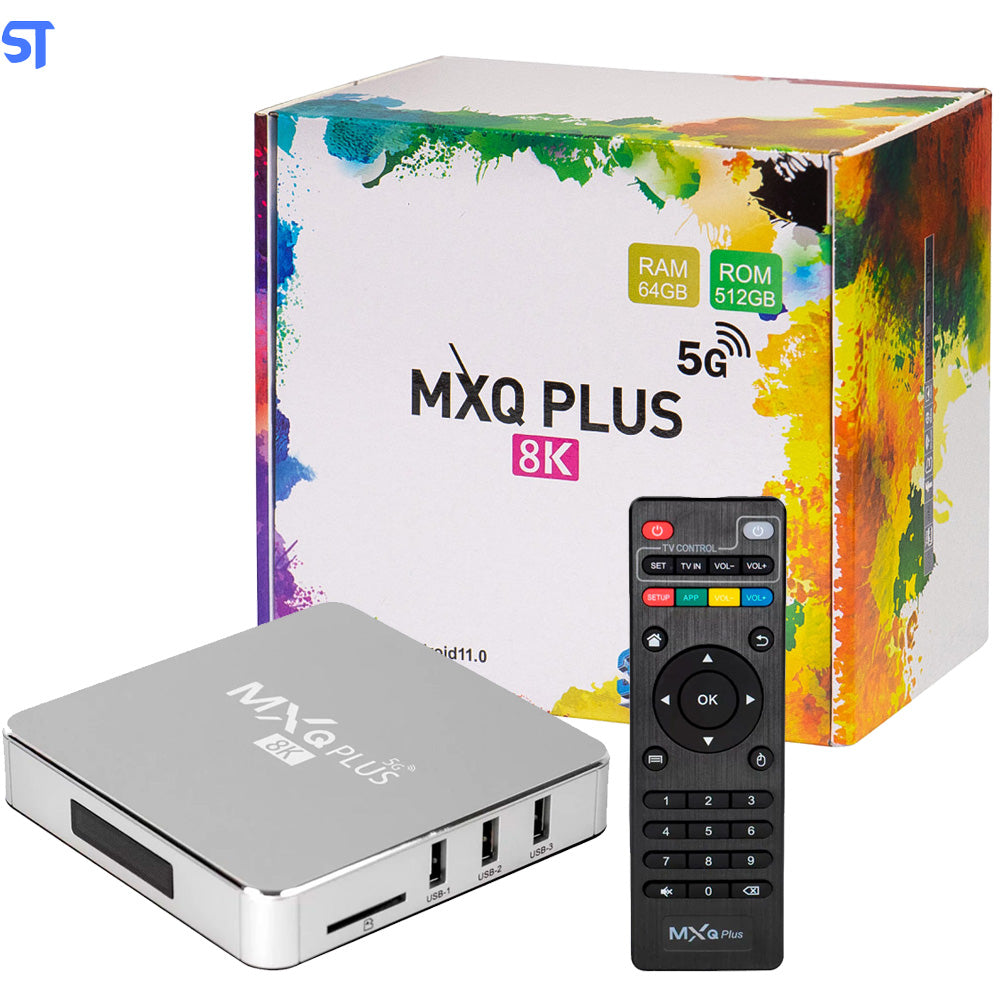 Receptor TV Box MXQ Plus 8K 5G 64GB RAM+512GB Memória - Prata