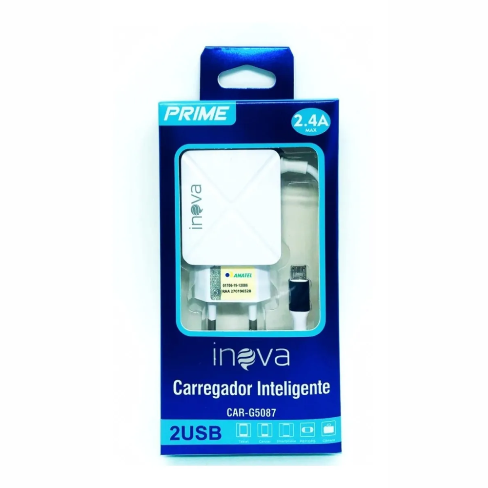 Carregador Para Celular V8 Com 2 Usb 2.4A Cabo De 1.20 Metros Inova CAR-G5087