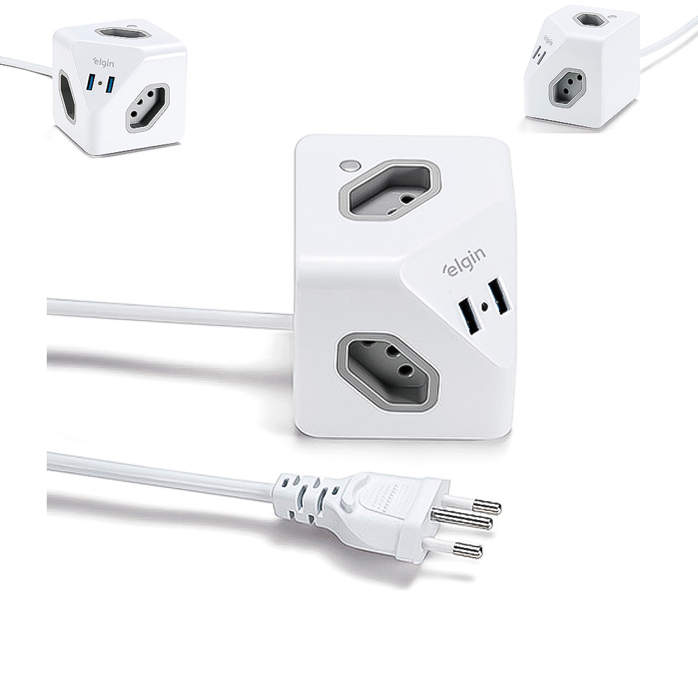 Extensão Cubo 3 Tomadas + Saídas USB  1,5 Metros ELGIN