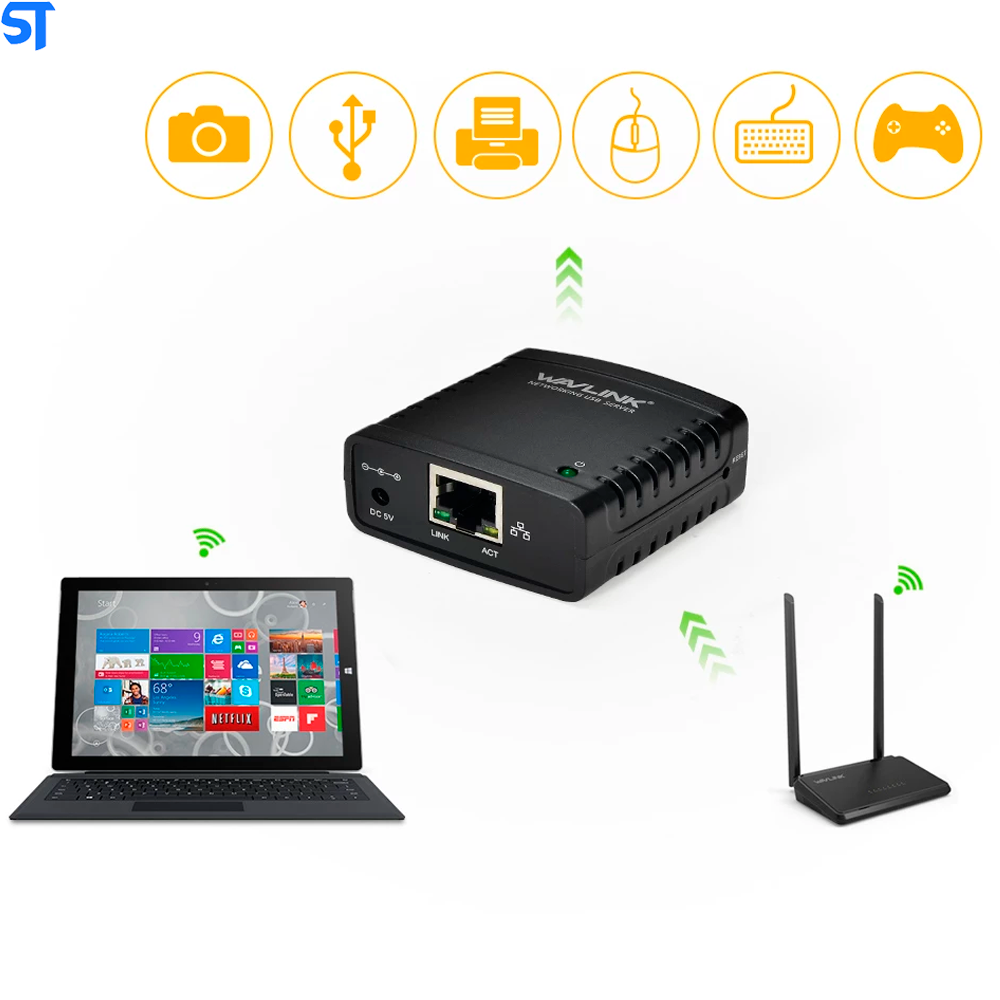 Print Server Adaptador de Rede Wavlink Mini Usb 2.0 Lrp de 100mbp Servidor de Impressão, Adaptador de Energia Lan Com Wi