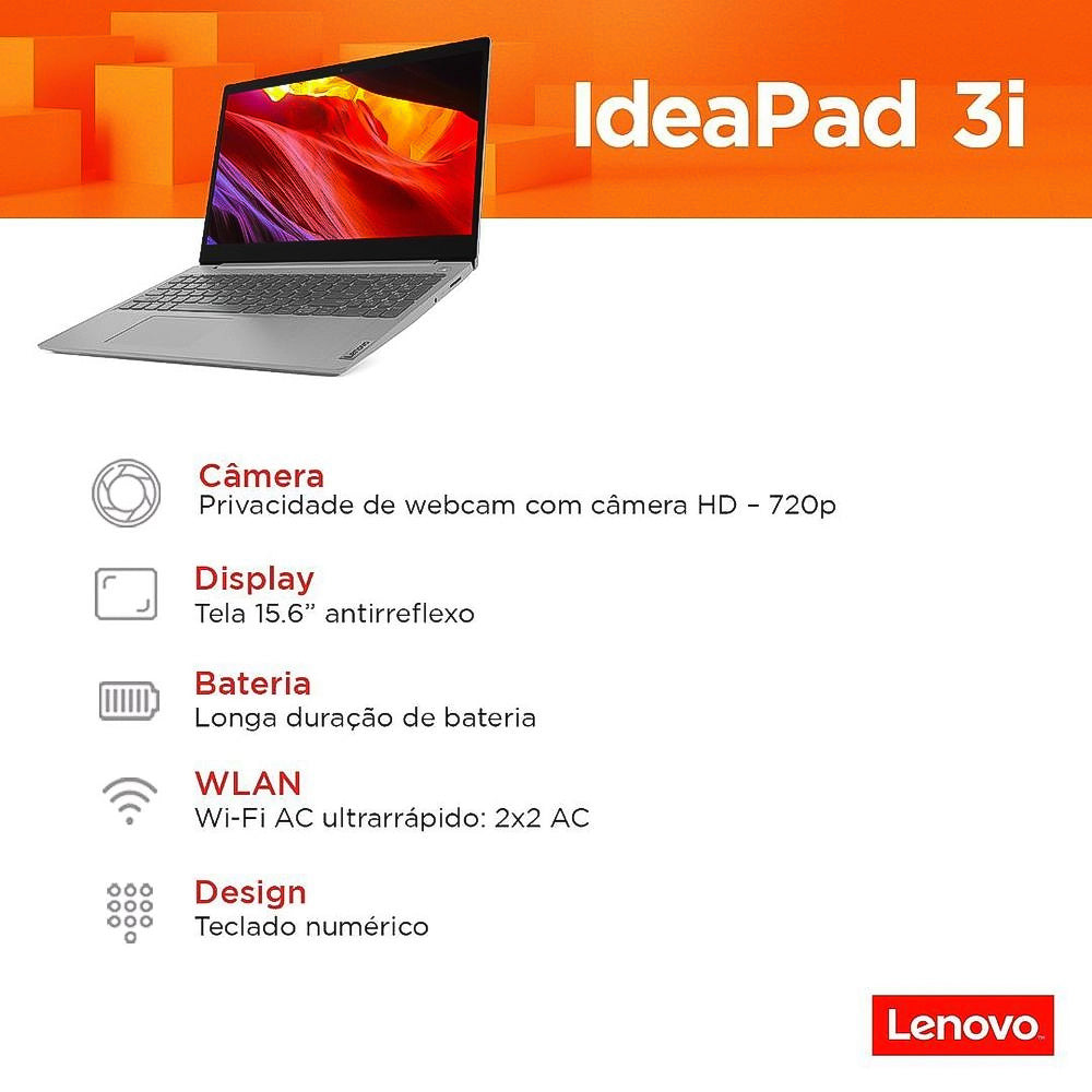 Notebook Lenovo IdeaPad 3i Core i3-1115G4 8GB-SSD 256GB  Intel UHD Graphics Windows 11 15.6