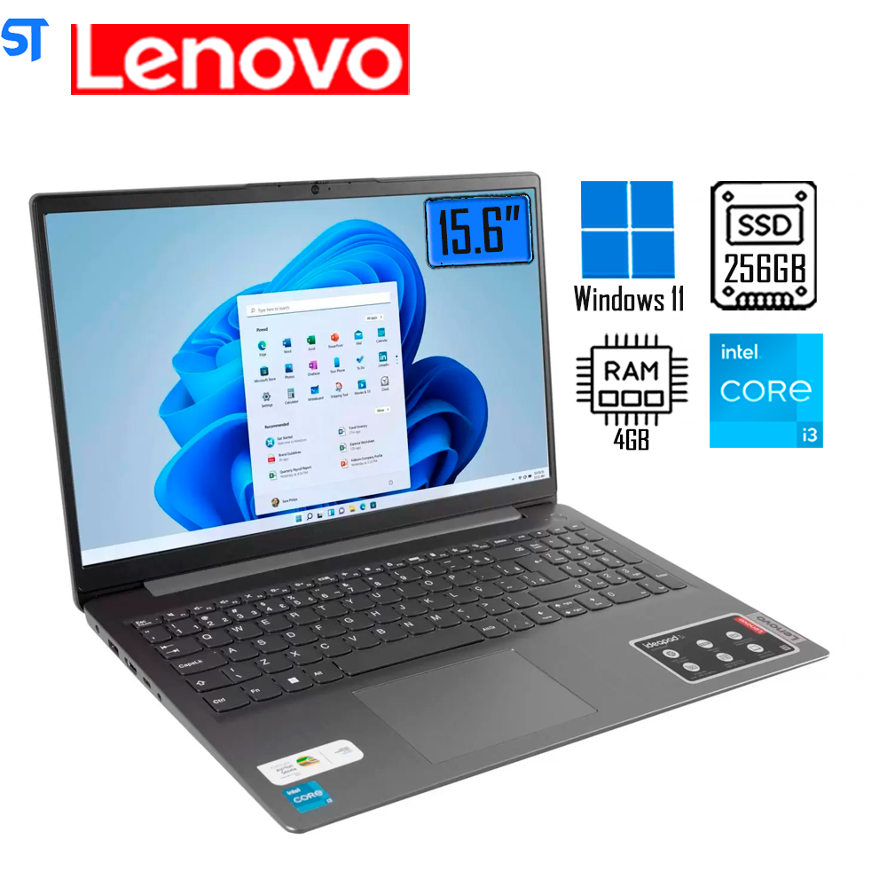 Notebook Lenovo IdeaPad 3i Core i3-1115G4 4GB-SSD 256GB  Intel UHD Graphics Windows 11 15.6", Cinza, 82MD000ABR