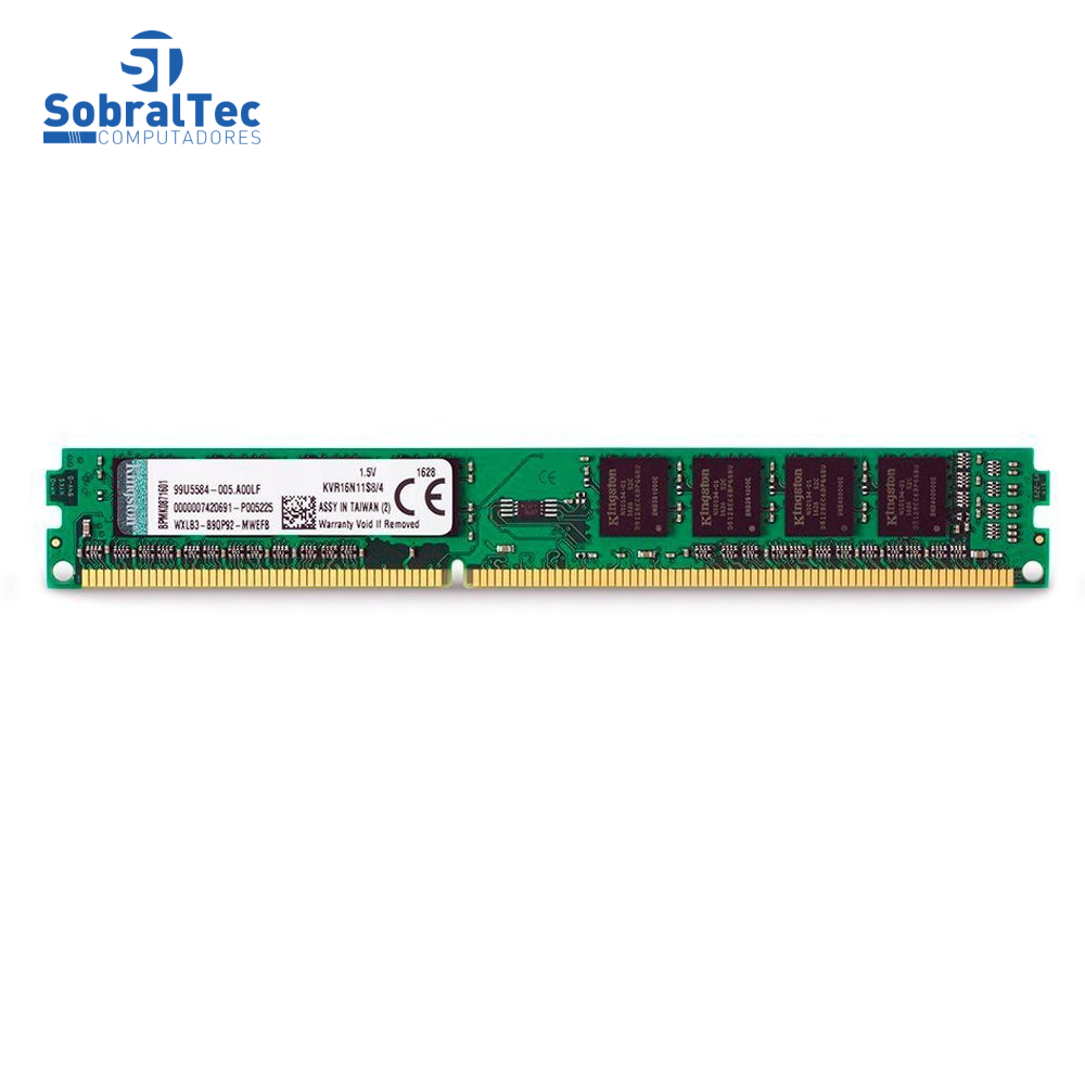 Memória Ram Desktop Kingston 4gb 1600mhz ddr3 cl11 - kvr16n11s8/4