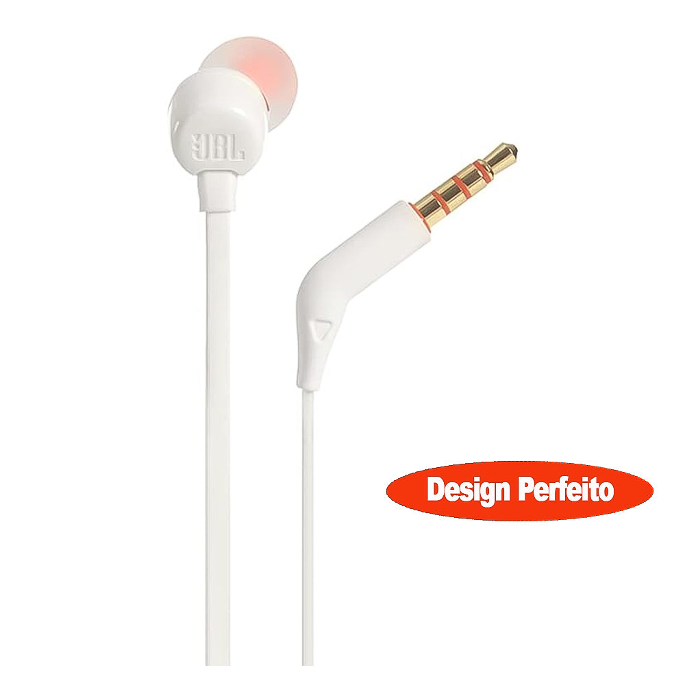 Fone de Ouvido JBL Tune 110 intra-Auriculares Branco - JBLT110WHT Com Microfone