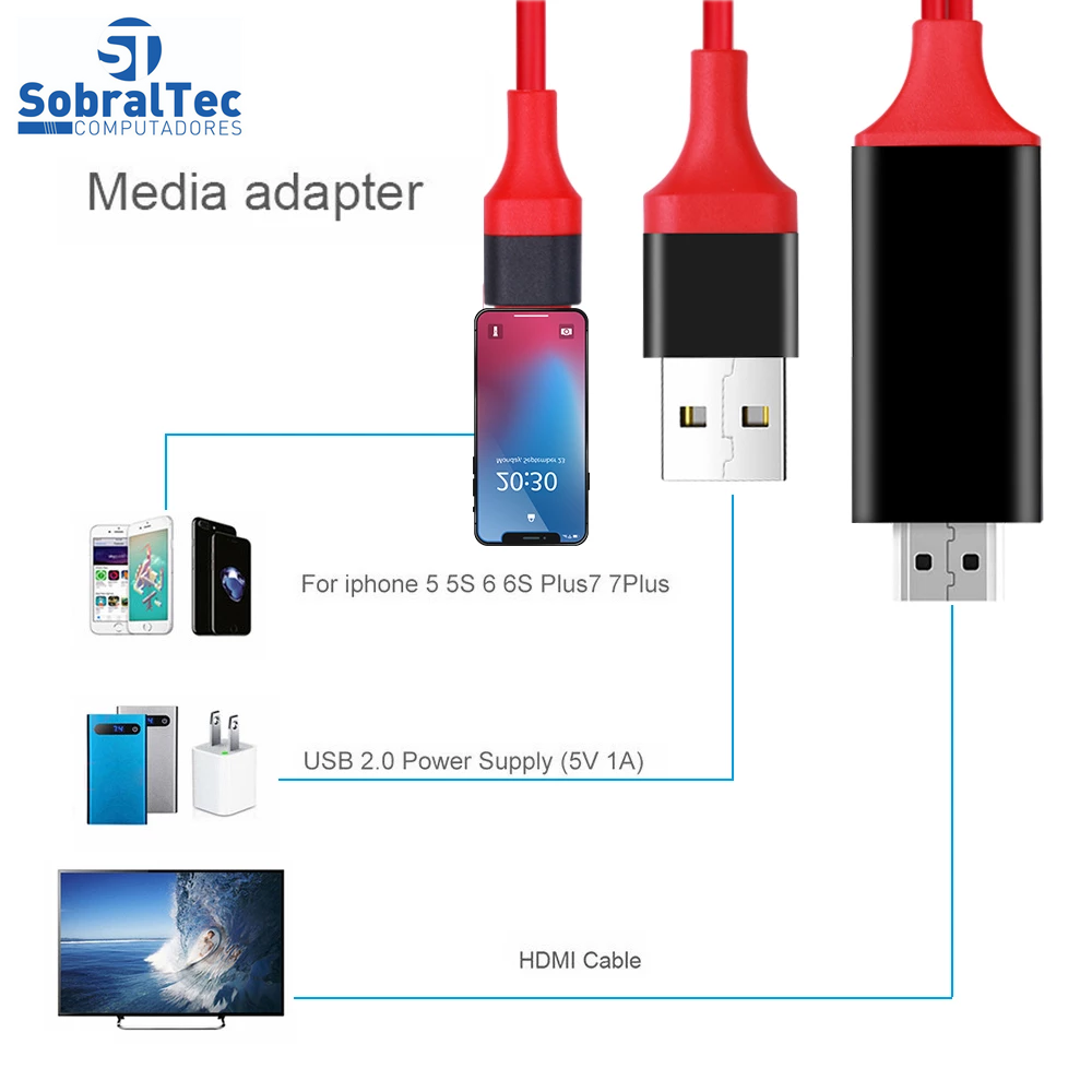 Cabo Hdmi Para Celular Hdtv Iphone 5,5s, 6, 6s, Plus ,7, 7 Plus Ipad Para Tv
