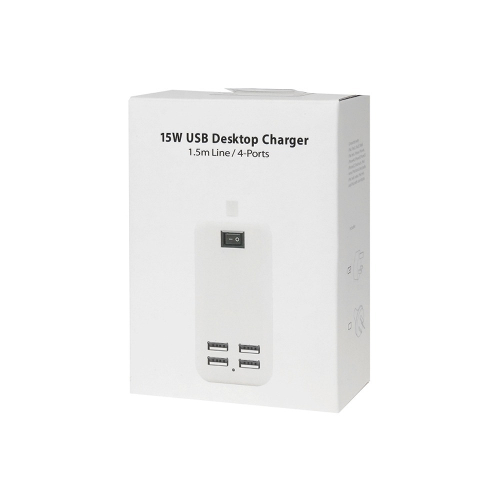 Carregador Usb De Mesa 15W 4 Portas 1,5m Branco