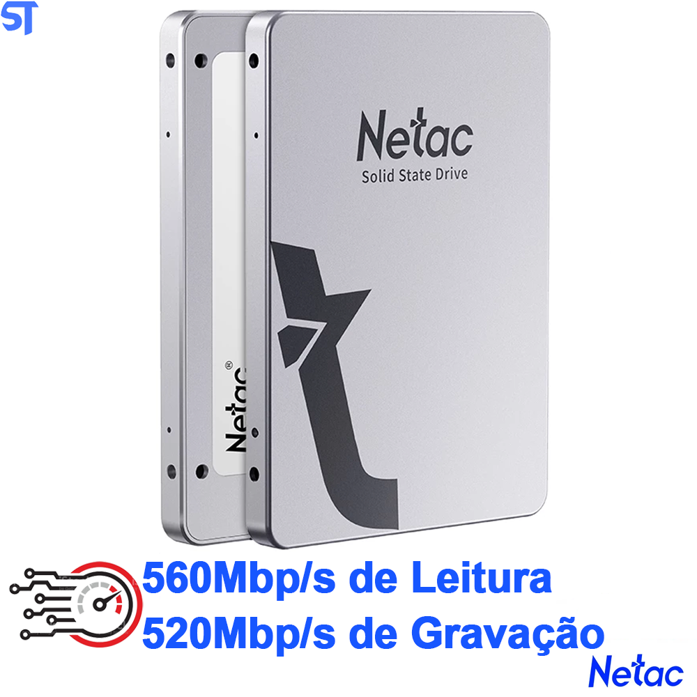 HD SSD Netac 256GB 2.5`SataIII 560Mbps de Leitura 520Mbps de Gravação -Cinza