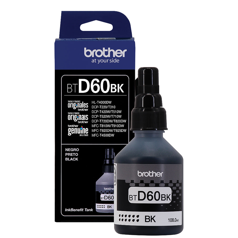 Garrafa de Tinta Brother BTD60BK Preta 7.500 Paginas para HL 74000DW DCP T220 T300 T310 T420W T500W T510W T520W T700W