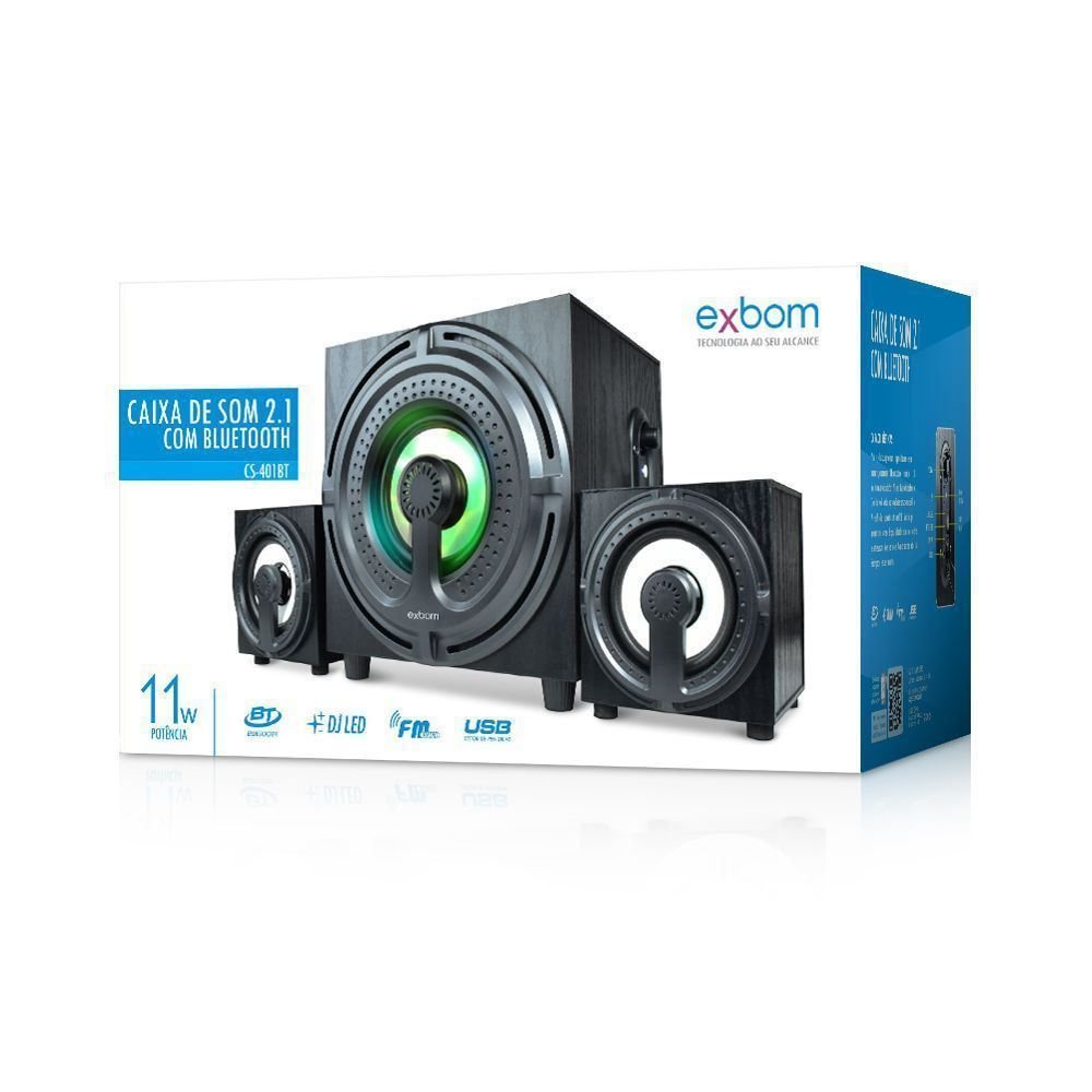 Caixa De Som 2.1 Usb Bluetooth 11w Rms Amplificada Exbom CS401BT
