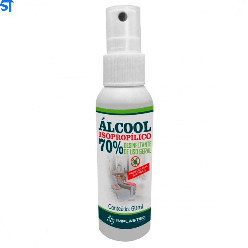 Spray Álcool Isopropílico 70% Pump 60ml Implastec Uso Geral