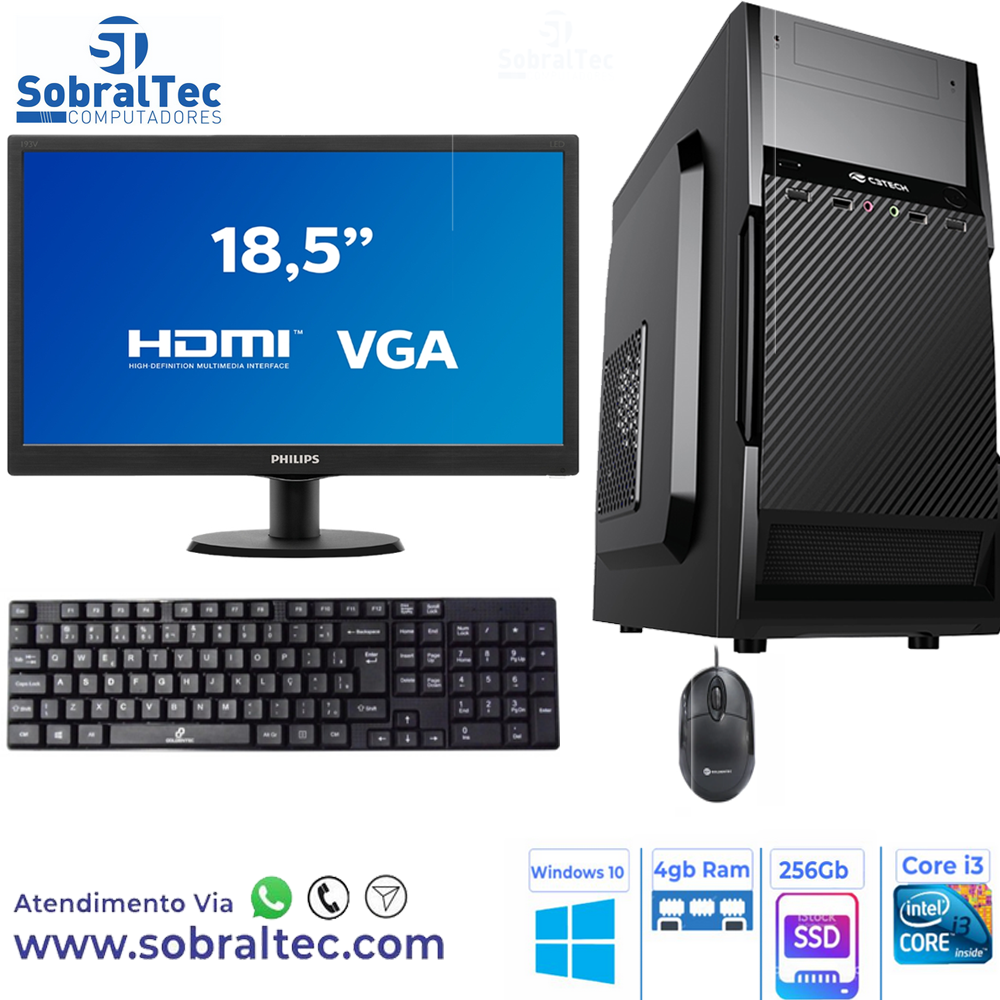Computador Core i3-2120-HD SSD 256GB -Memória Ram 4GB -Com Monitor 18,5 HDMI- Teclado e Mouse