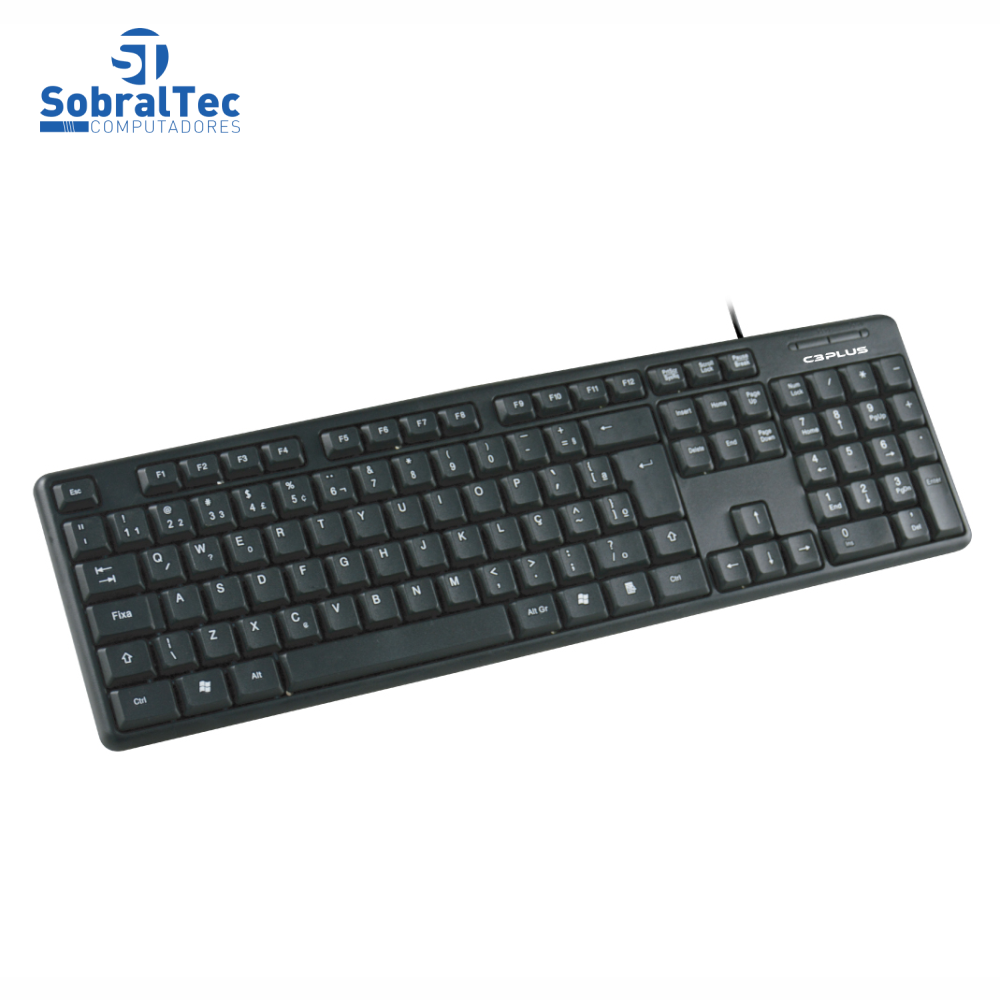 Teclado USB Membrana Padrão ABNT2 Plug And Play 1,2Mt De Cabo Preto C3Plus KB-15BK - Versão Caixa de Papel