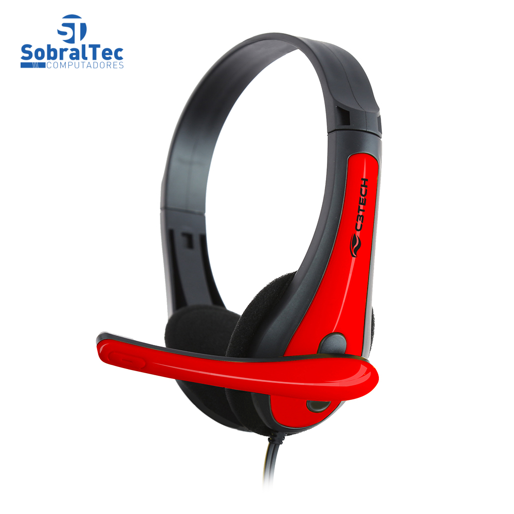 Headset Gamer C3Tech Com Microfone P2 Preto e Vermelho PH-30BK