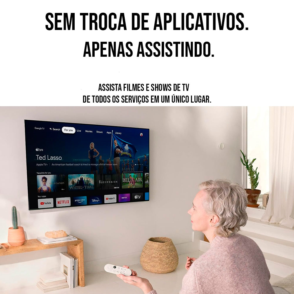 Chromecast 4 com Google TV (Full HD) G454V - ‎Bluetooth, Wi-fi, HDMI, Com controle - Cor Neve