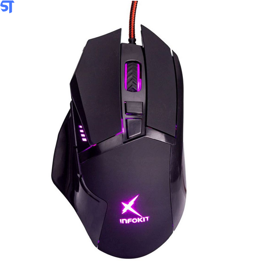 Mouse Gamer Usb 2400 Dpi 6 Botões Led Rgb Cabo Infokit X Soldado Gm-601
