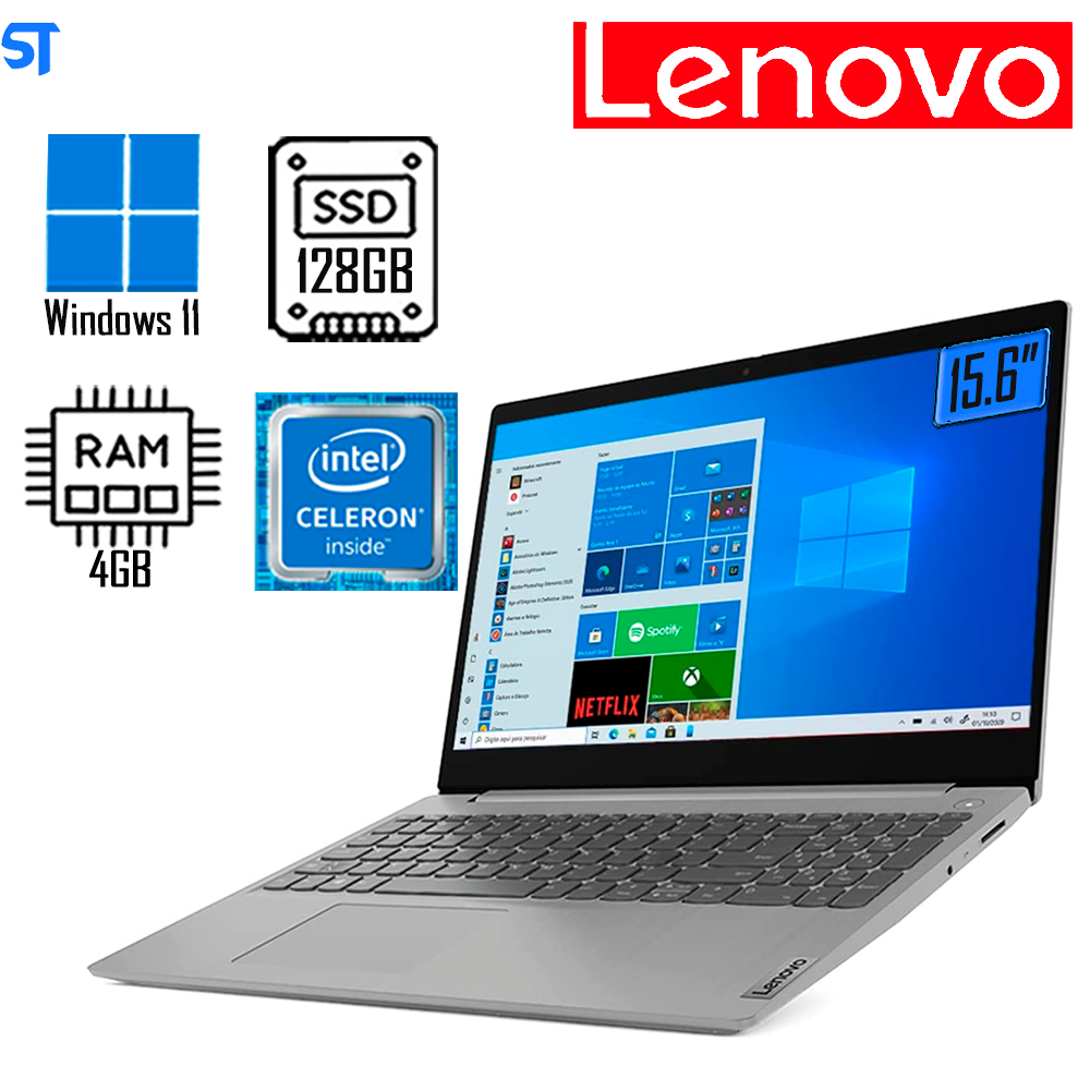 Notebook Lenovo Dual Core 4GB 128GB SSD Tela 15.6” Windows 11 IdeaPad 3i 82BU0008BR com Microsoft 365 Personal