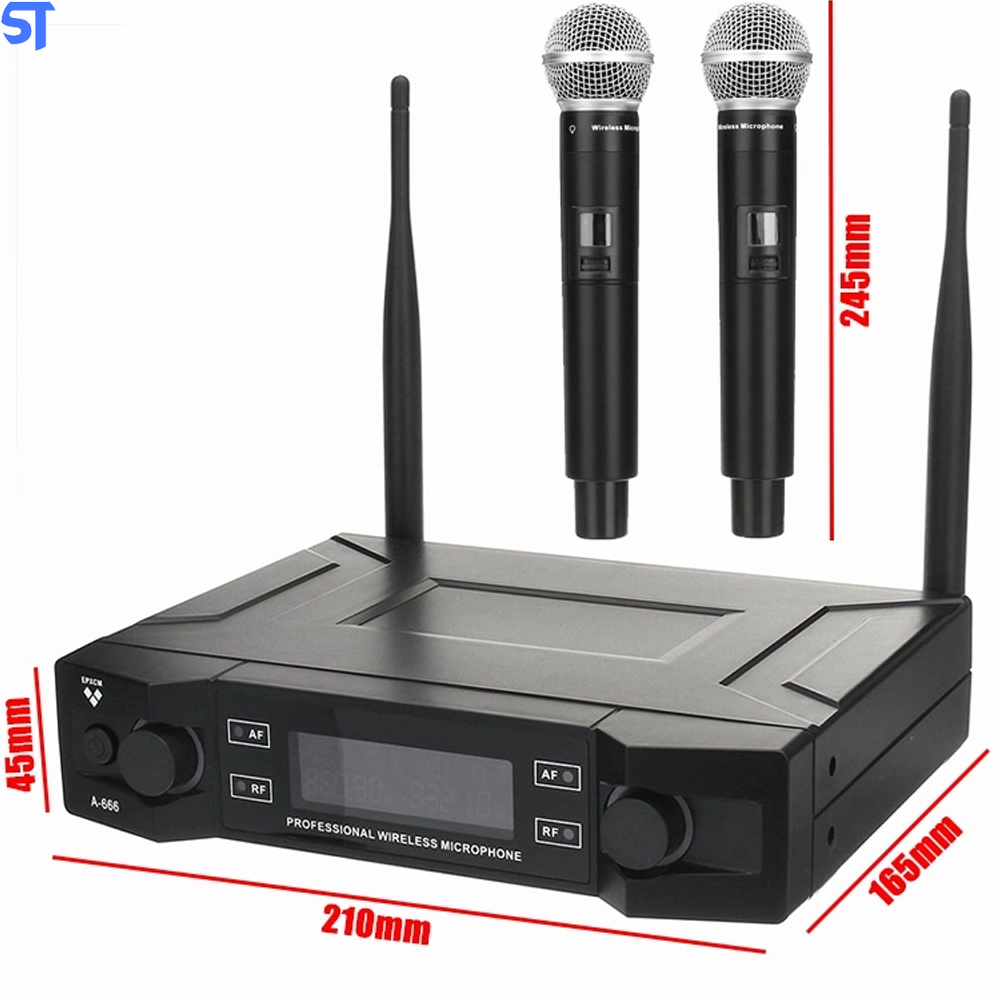 Microfone Profissional Sem Fio UHF Canal Duplo E Frequência Ajustável  - A-666