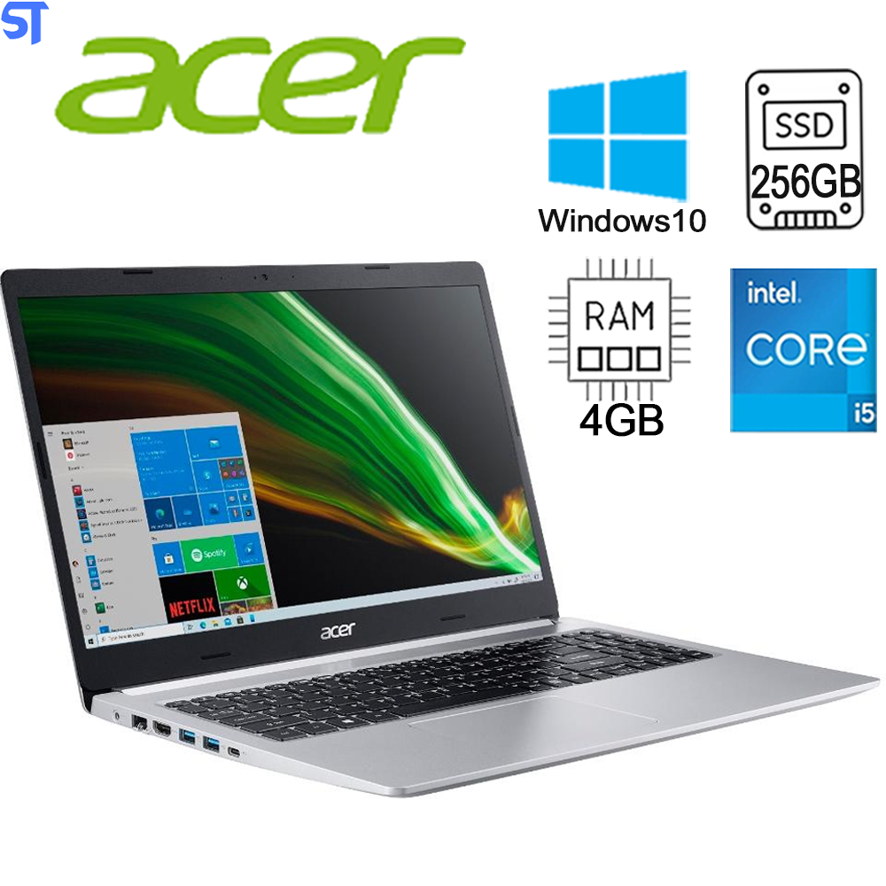 Notebook Acer Aspire 5 Intel Core i5-10210U, 4GB RAM, SSD 256GB NVMe, 15.6 Full HD, UHD Graphics, Windows 10 Home, Prata