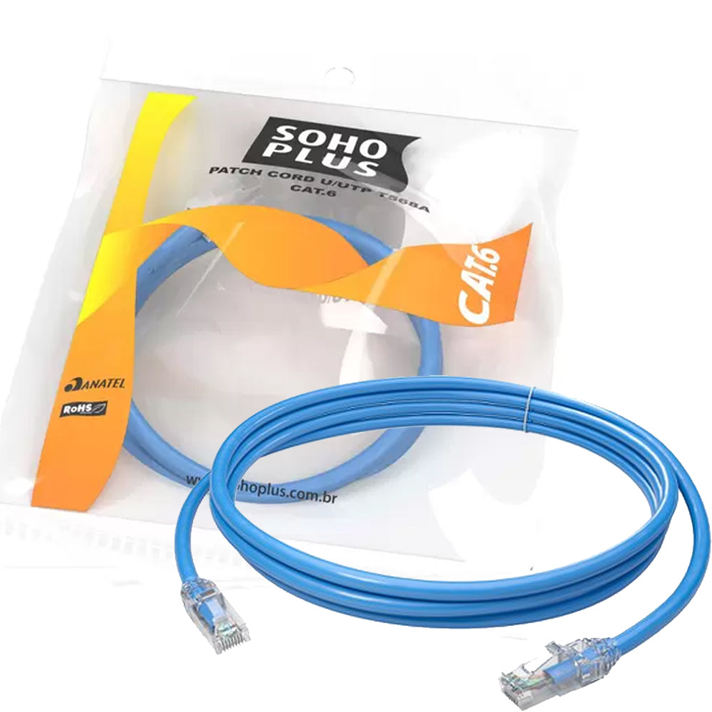 Patch Cord U/UTP SohoPlus CAT.6e T568A/B 0.5M Azul Claro