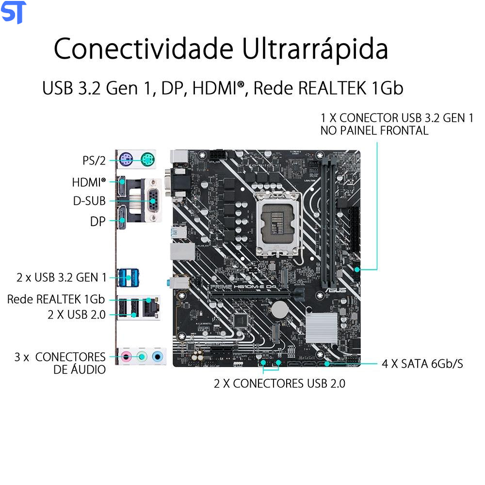 Placa Mãe Asus Prime H610M-E D4, Intel LGA 1700, mATX, DDR4