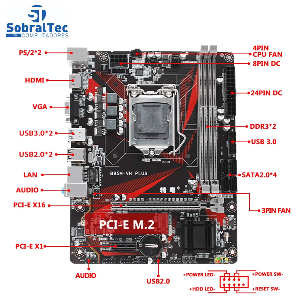 Placa Mãe 1150 Para Processador i3 i5 i7 Xeon E3 DDR3 16G  De Memória M.2 NVME USB3.0 B85M-VH PLUS