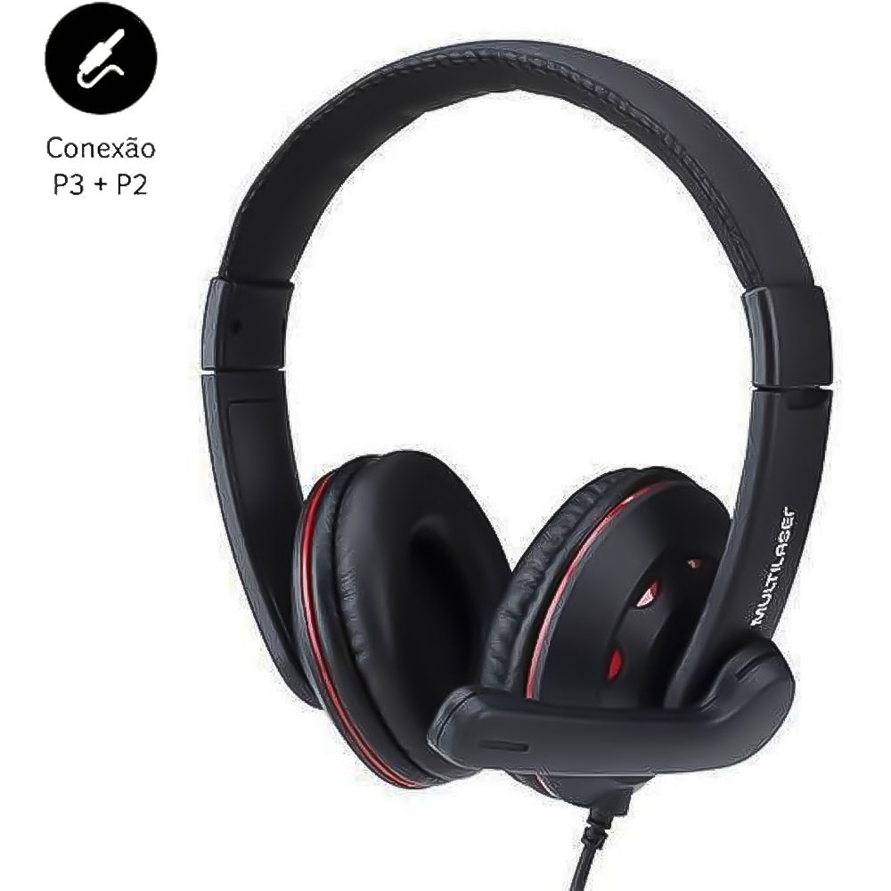 Fone de Ouvido Headset Gamer P3+P2 Preto e Vermelho Multilaser - PH335