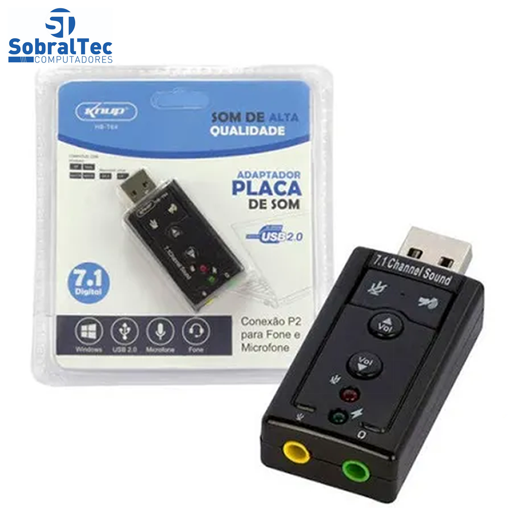 Placa De Som Ext. Usb - SKNUP - HB-T64 Som Virtual 7.1 E Microfone