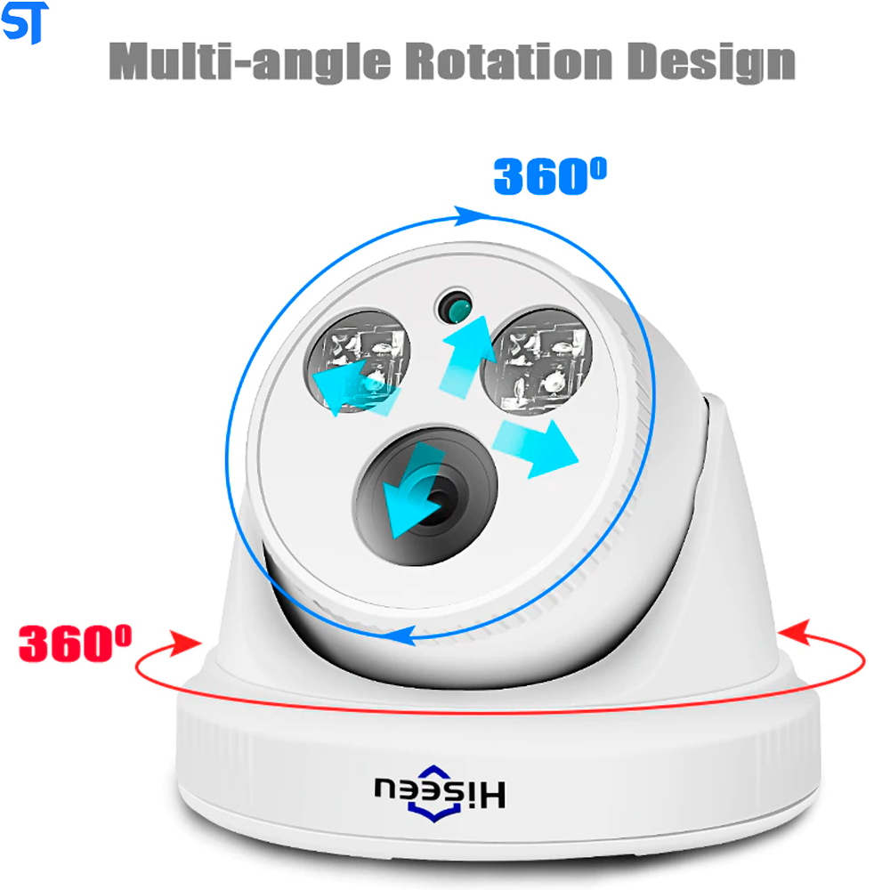 Câmera Ip Dome Poe Hiseeu 5 Mpx  Com Detecção De Movimento - HC615-P
