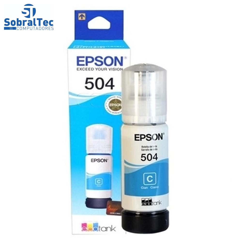 Refil de Tinta Epson Azul 504 Original T504 Para Ecotank L4150 / L4160 / L4260 / L6171 / L6161 / L6191
