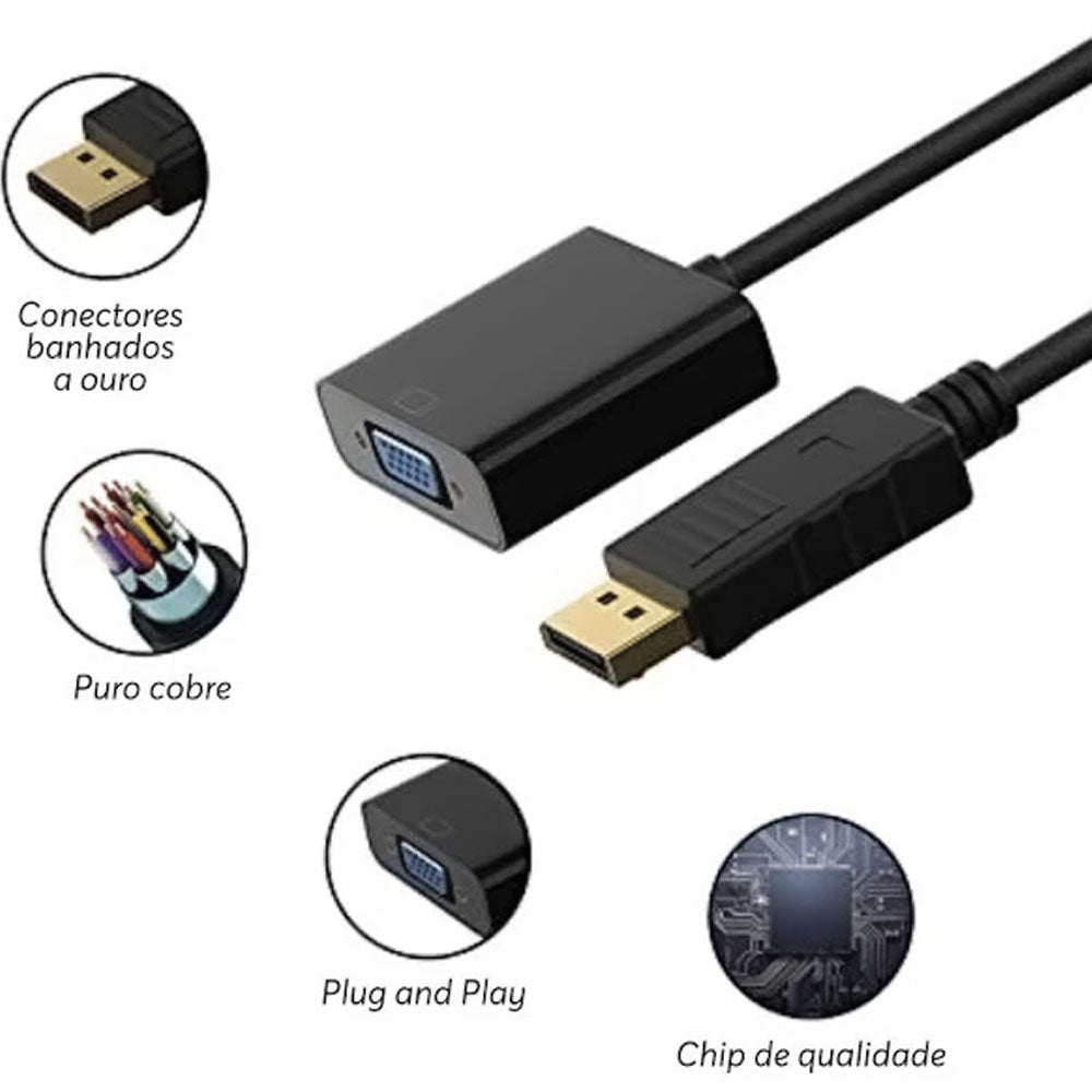 Cabo Conversor DisplayPort Macho Para VGA Fêmea - FSU