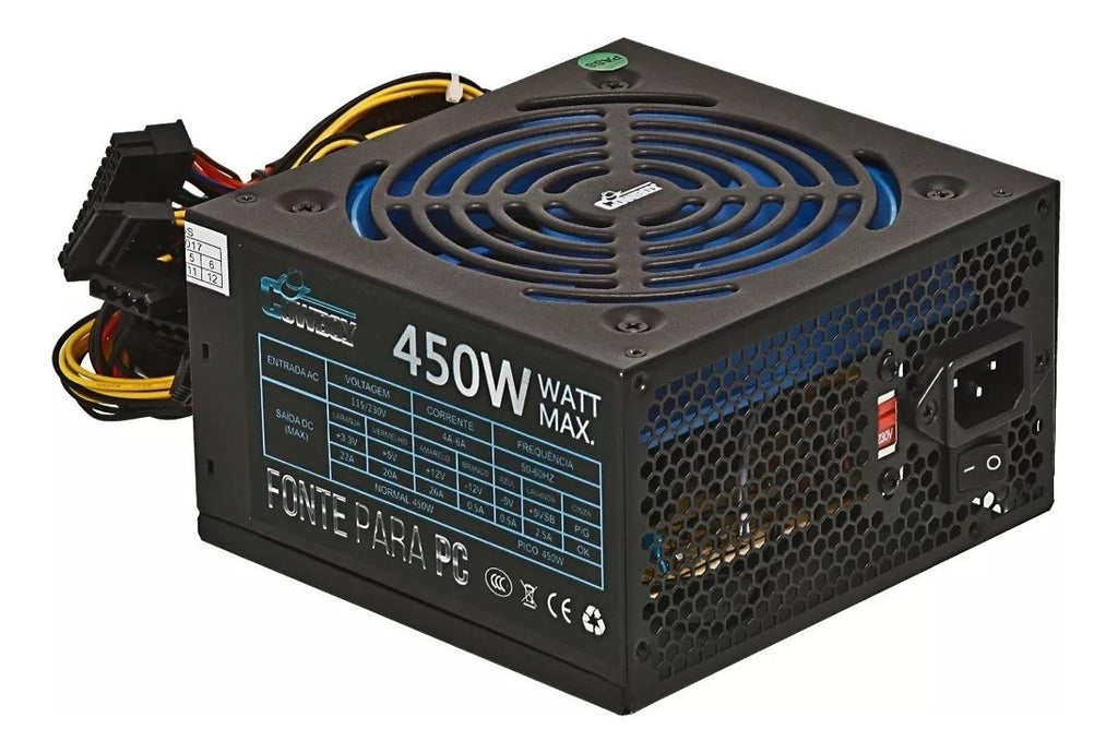 Fonte Gamer Atx 450W Real Bivolt Cowboy Silenciosa Knup KP-533