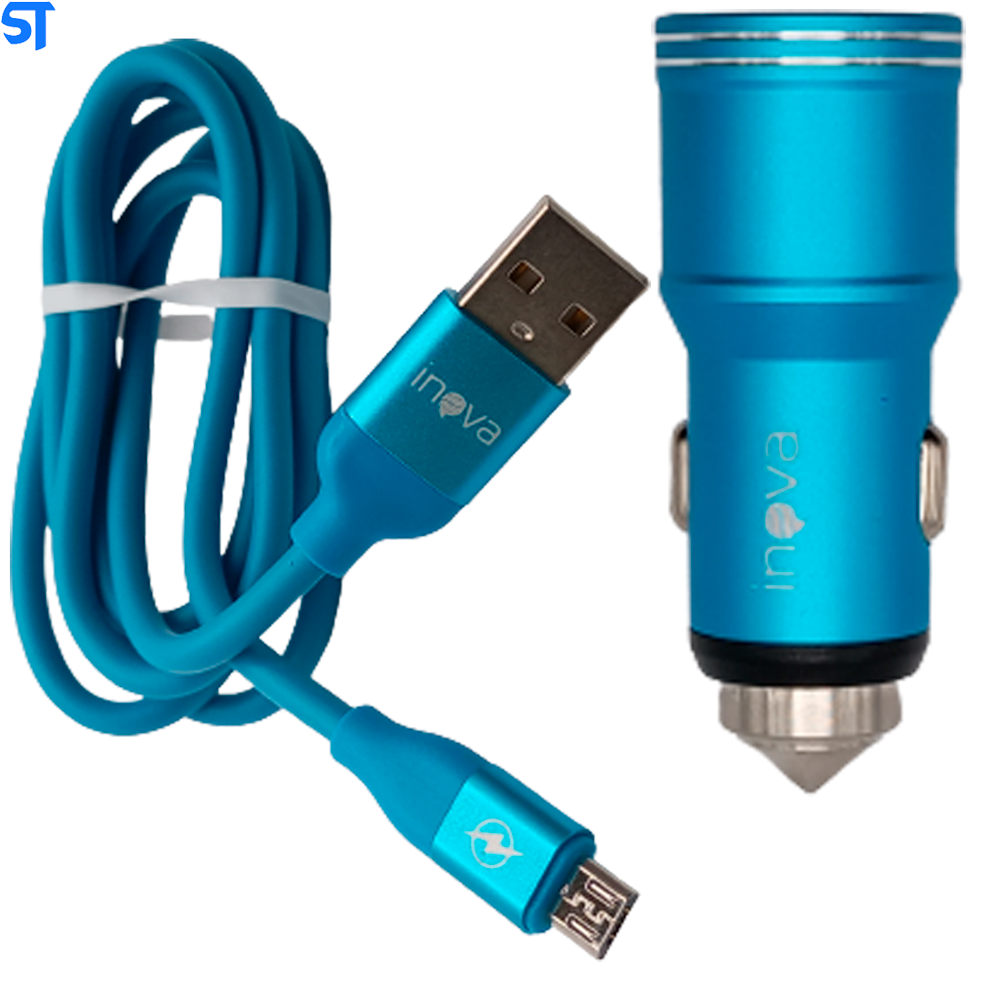Carregador Veicular Prime Com Duas Usb 2.4A/ 3.4A Inova- Azul