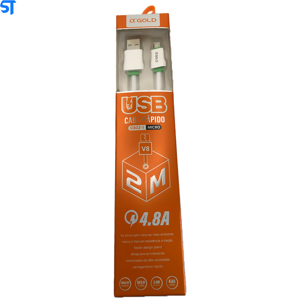 Cabo de USB para V8 A'Gold 4.8A Comprimento 2M- CB32-1